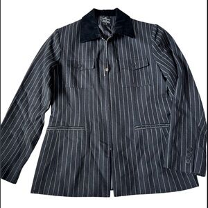 🟠 ALANNI BY DONNYBROOK BLACK PINSTRIPE ZIP-UP WOMEN’S BLAZER SIZE 8